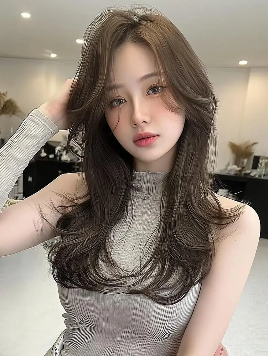 ロング ロングレイヤー ボブ 顔まわりレイヤー 顔周りカット 韓国風ヘア 𝓨̆̈𝓾𝓲ྀི 🫧カットモデルのヘアスタイル