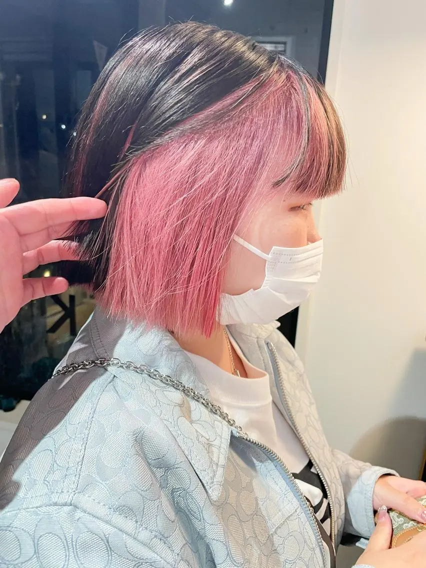 ミディアム カラー インナーカラー ピンクカラー ボブ Takuma Suzuki中目黒のヘアスタイル