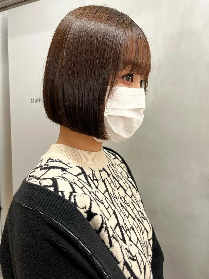 ミディアム 縮毛矯正ボブ&顔まわ レイヤー♡TOMOEのヘアスタイル