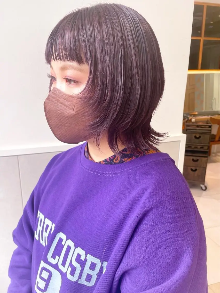ミディアム カラー ボブレイヤー ボルドーカラー ボブ レイヤーカット 齋藤 咲のヘアスタイル