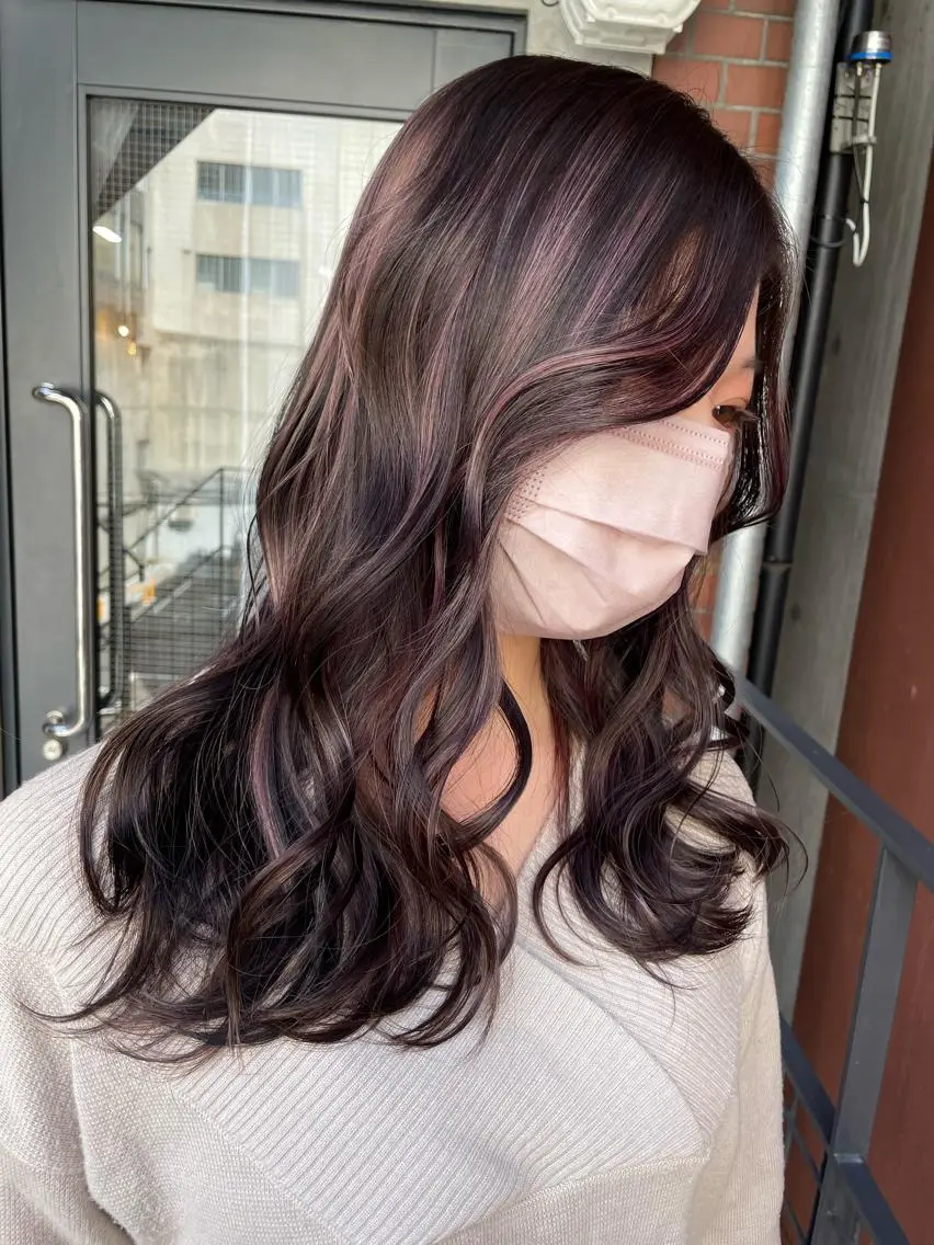 ロング カラー パーマ マツエク・マツパ ラベンダーカラー ピンクカラー ピンクラベンダー カラーマツエク ヘアカラー 京都美容師 塩のヘアスタイル