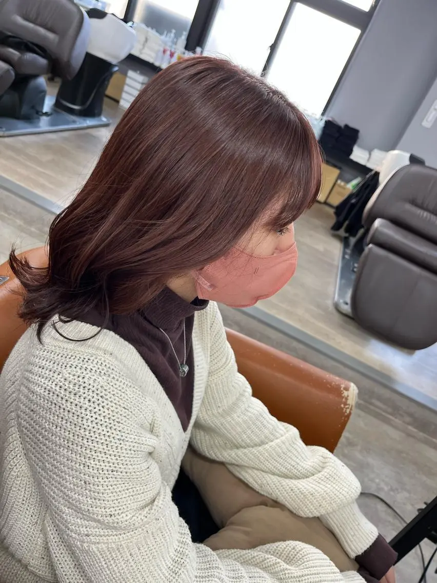 セミロング カラー ブラウンカラー ピンクカラー ピンクブラウン ヘアカラー トリートメント (産休中)磯野 風香 ReCharme新保のヘアスタイル