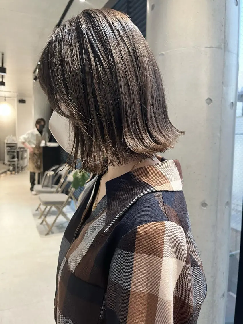 ミディアム カラー パーマ ヘアアレンジ 透明感/オリーブ/ グレージュ/YUKAのヘアスタイル