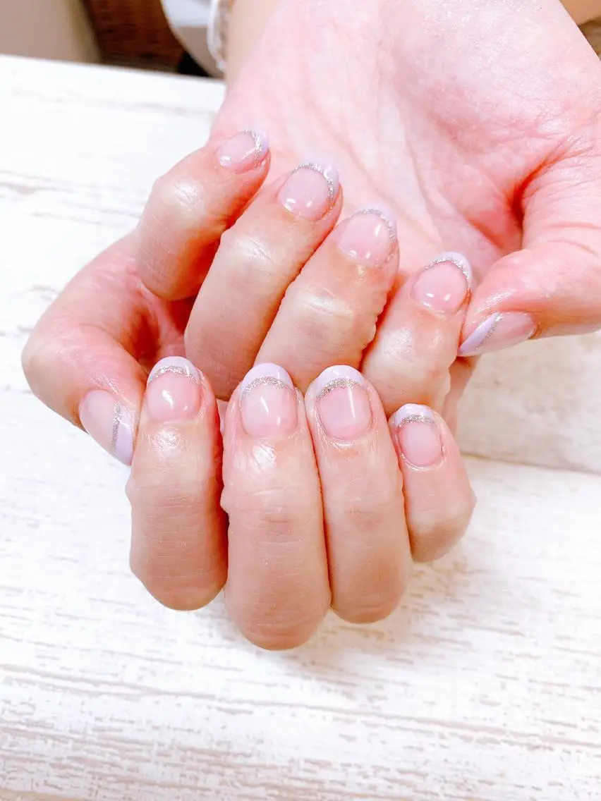ネイル フレンチネイル ラメ(グリッター) パープル ハンドネイル Story nail Sakuraのネイルデザイン