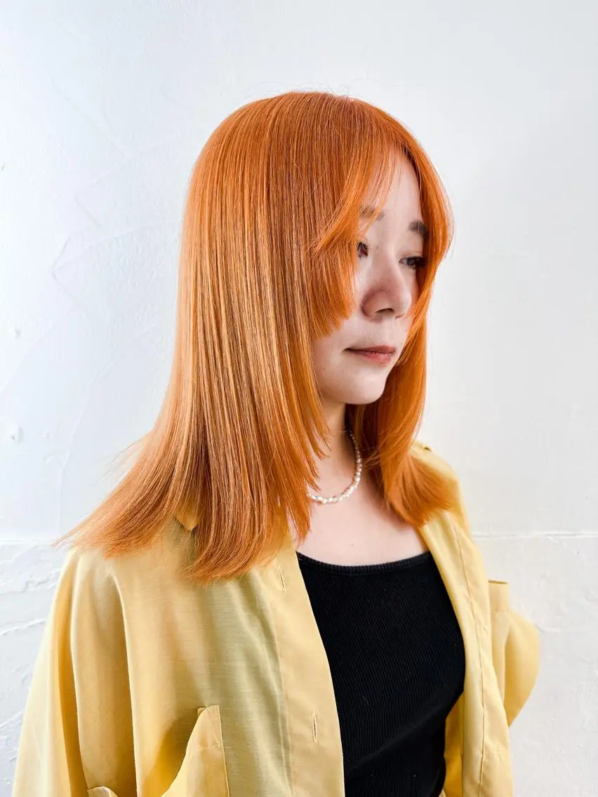 ミディアム カラー ブリーチ オレンジ ヘアカラー トリートメント ハイトーン特化サロン 代表 中谷蓮のヘアスタイル