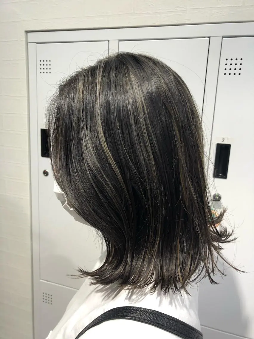 ミディアム ハイライト ヘアカラー 髪質改善ストレートo rメンズスタイル今岡のヘアスタイル