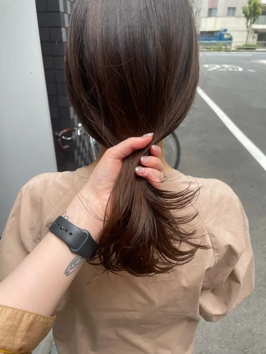 ミディアム カラー アッシュ ベージュカラー やまさきえりこ ニュアンスパーマのヘアスタイル