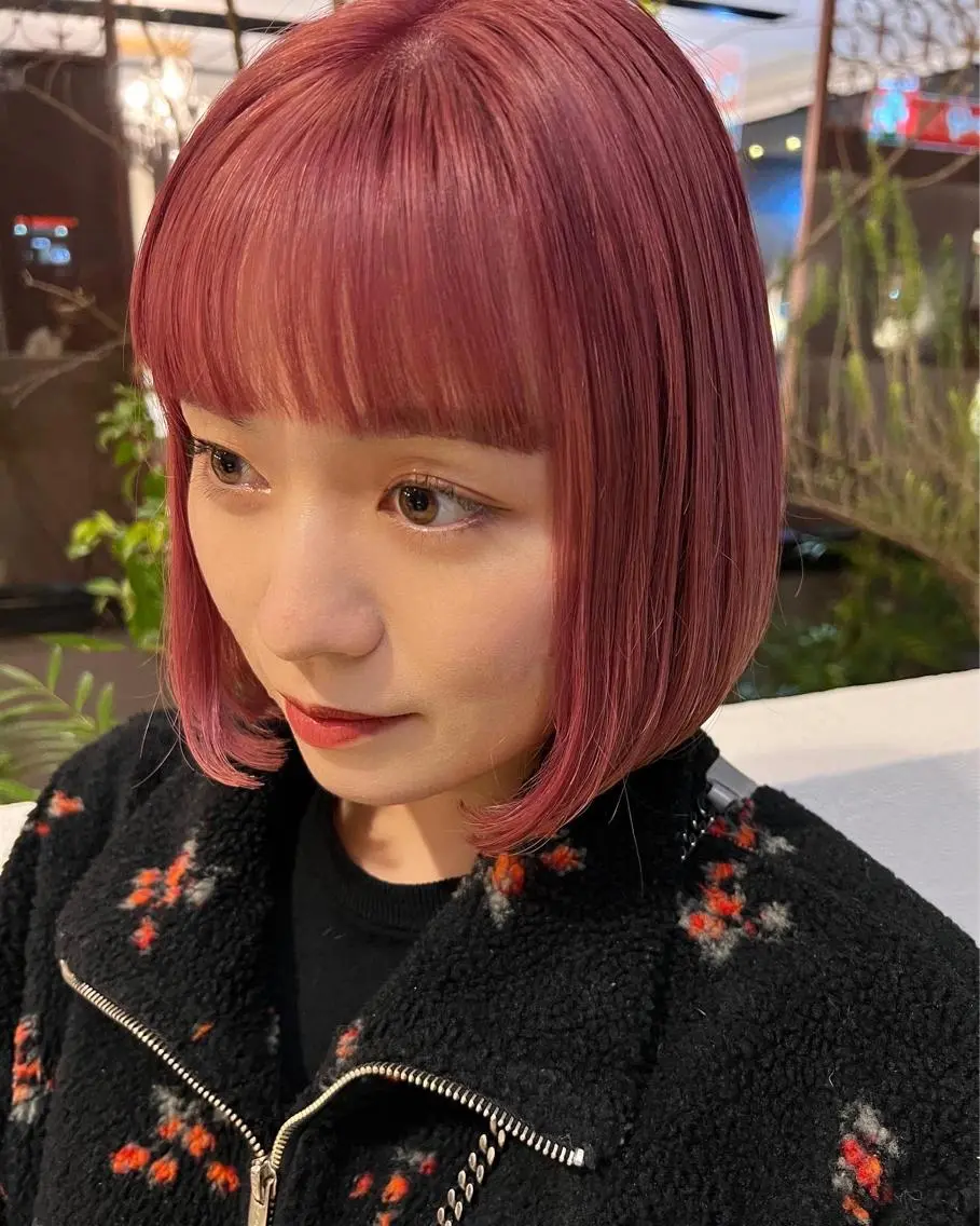 ミディアム カラー ブリーチ ピンクカラー 水川 七海のヘアスタイル