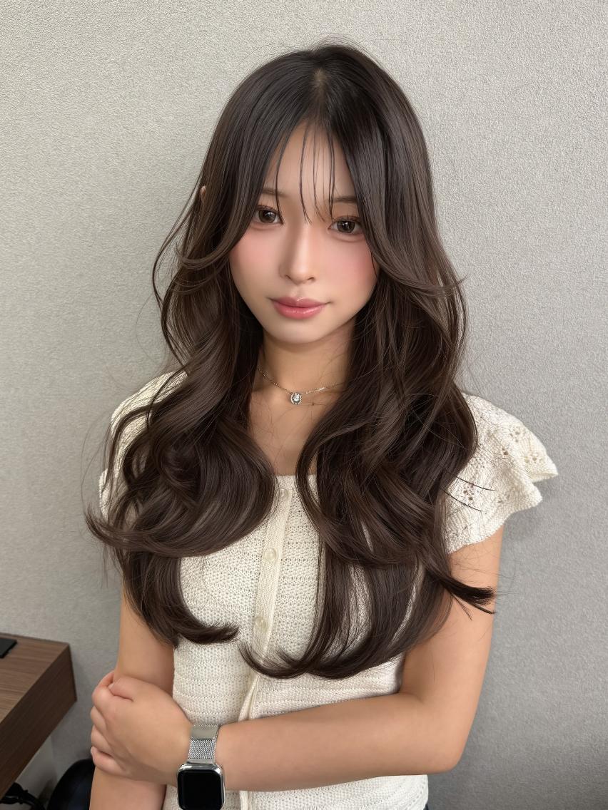 セミロング カラー グレージュ 顔周りカット レイヤーカット カット ヘアカラー トリートメント 結べるレイヤー/ 透明感カラー/和奏のヘアスタイル