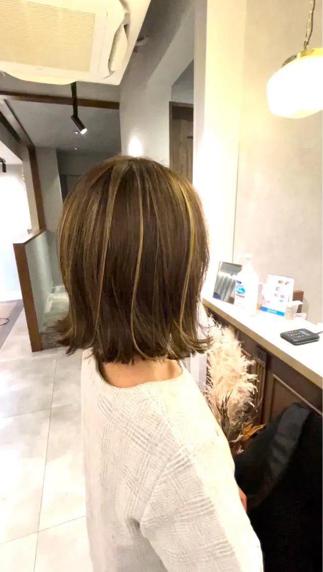 セミロング カット ヘアカラー トリートメント 日比崚介🍀 おくれげ小顔カットのヘアスタイル