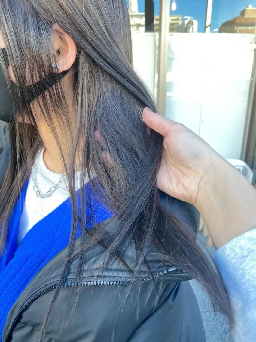 ロング カラー ブリーチ グレージュ ブリーチなしカラー ヘアカラー トリートメント レイヤー/高橋 みく /池下/千種のヘアスタイル