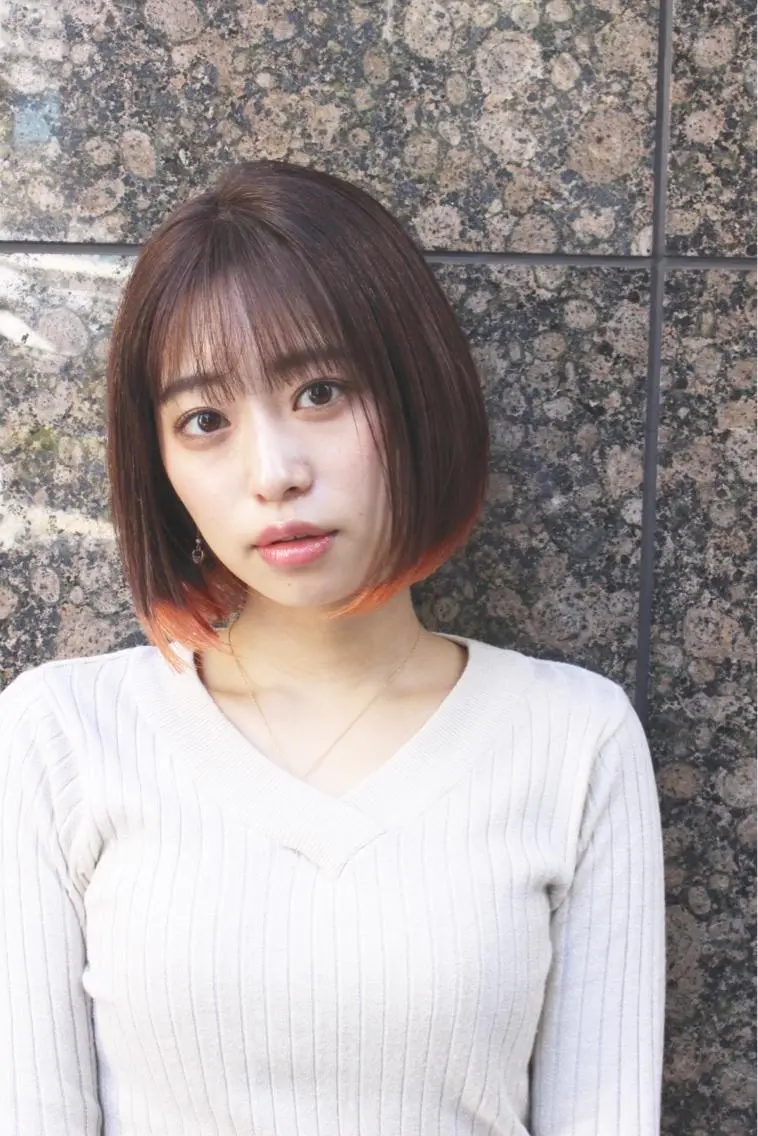 ショート カラー パーマ ヘアアレンジ ワンレンボブ ボブ 徳永 大樹のヘアスタイル