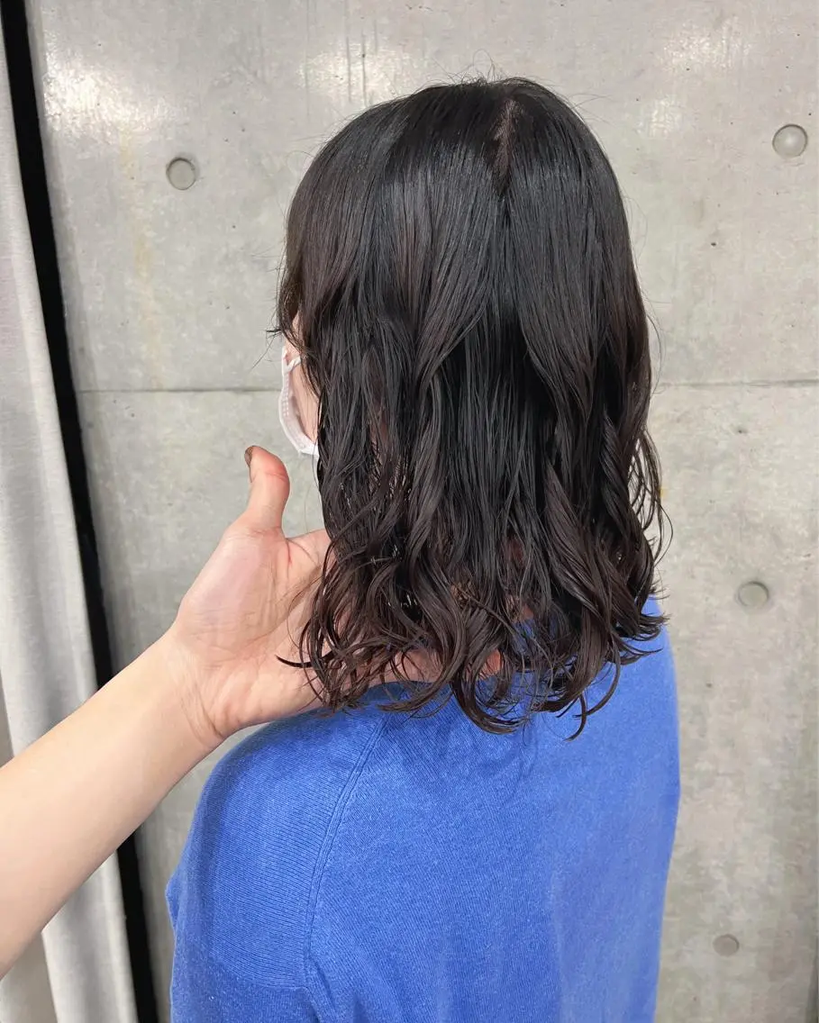 ミディアム パーマ カット ヘアカラー パーマ ボブパーマコテ巻き風 パーマNo1深江秀平のヘアスタイル