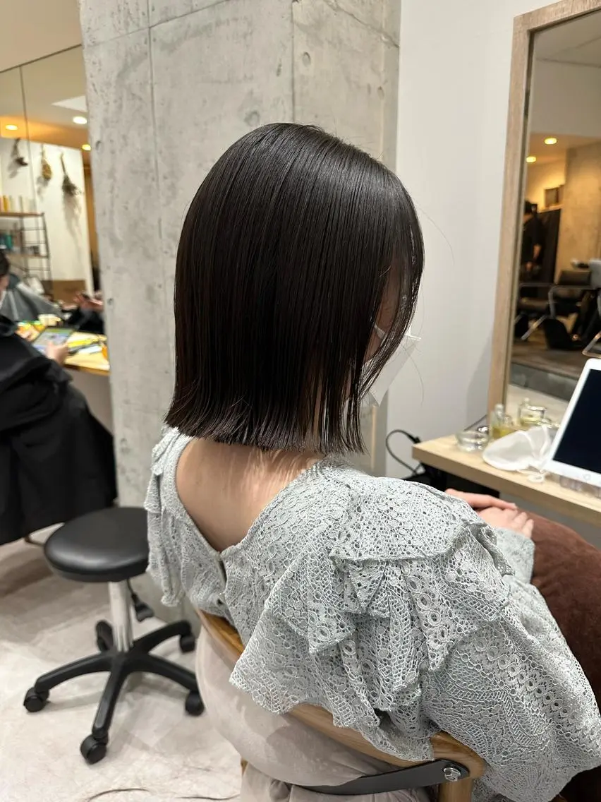 ショート 切りっぱなしボブ ボブ ヘアカラー トリートメント ✨透明感カラー/縮毛 恵比寿HAYATO✨のヘアスタイル