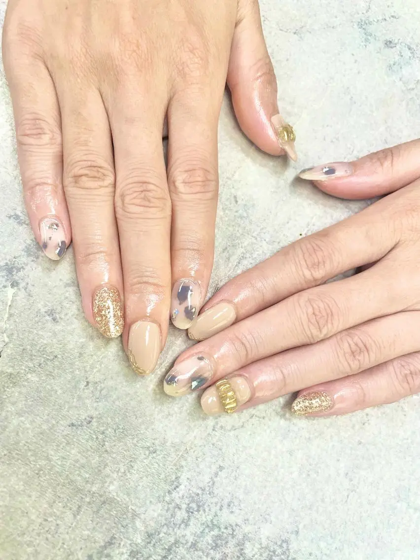 ネイル アートネイル べっ甲ネイル フレンチネイル ジェルネイル ガラスフレンチ FASTNAIL PLUS 新宿店のネイルデザイン