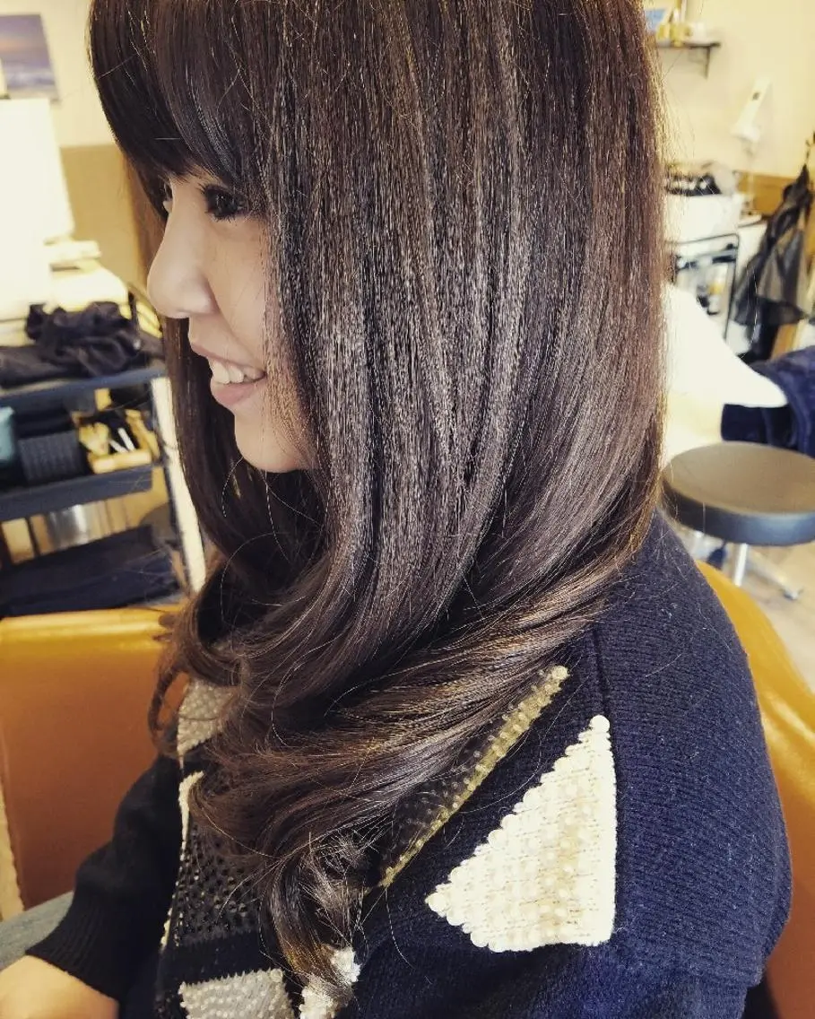 ロング カラー ハイライトカラー パープルカラー ハイライト トリートメント spa hair ark 富井直美のヘアスタイル