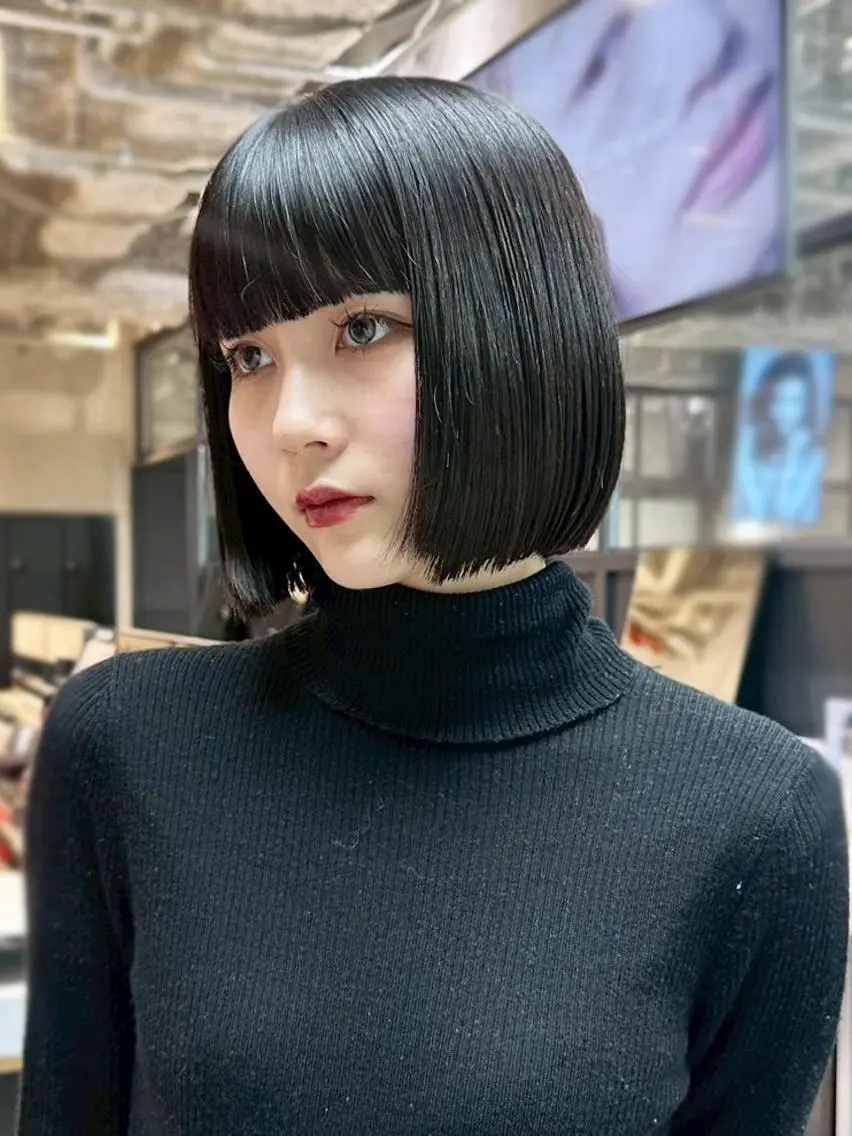 カラー ミディアム ボブ 韓国風ヘア おくれ毛 カット ヘアカラー トリートメント ITbyALBUM 八王子店のヘアスタイル