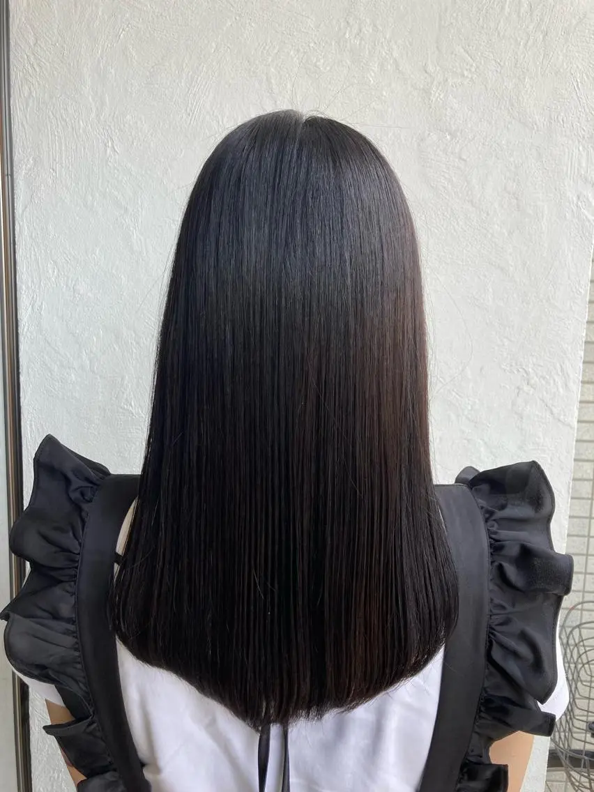 ロング カラー 黒髪 ブルーカラー ブルーブラック カット ヘアカラー 💎髪質改善💎 西森千夏のヘアスタイル
