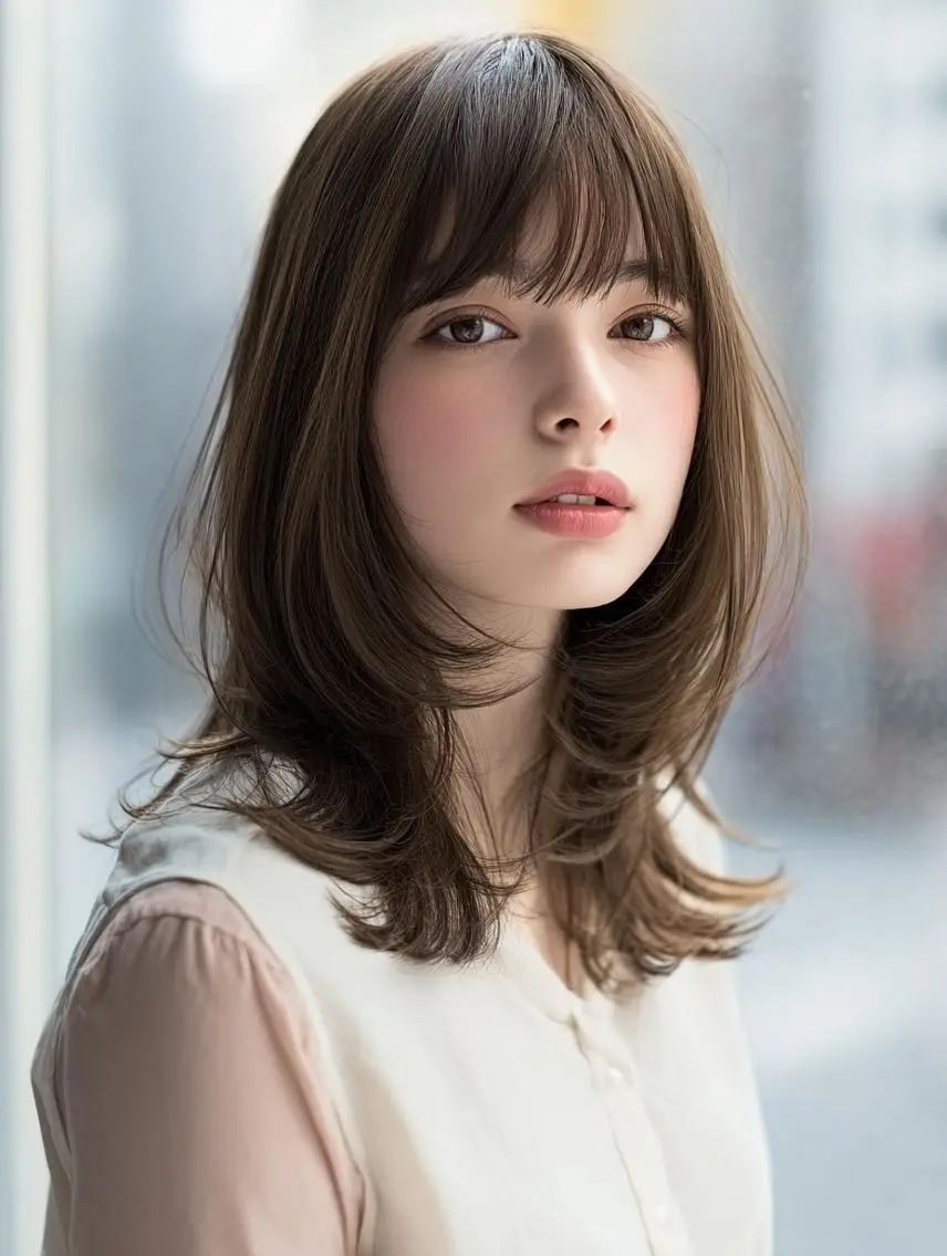 セミロング ハッシュカット 髪質改善 レイヤーカット 縮毛矯正 トリートメント 絶対可愛い🍎透明感 カラーあります✨蕾祁のヘアスタイル