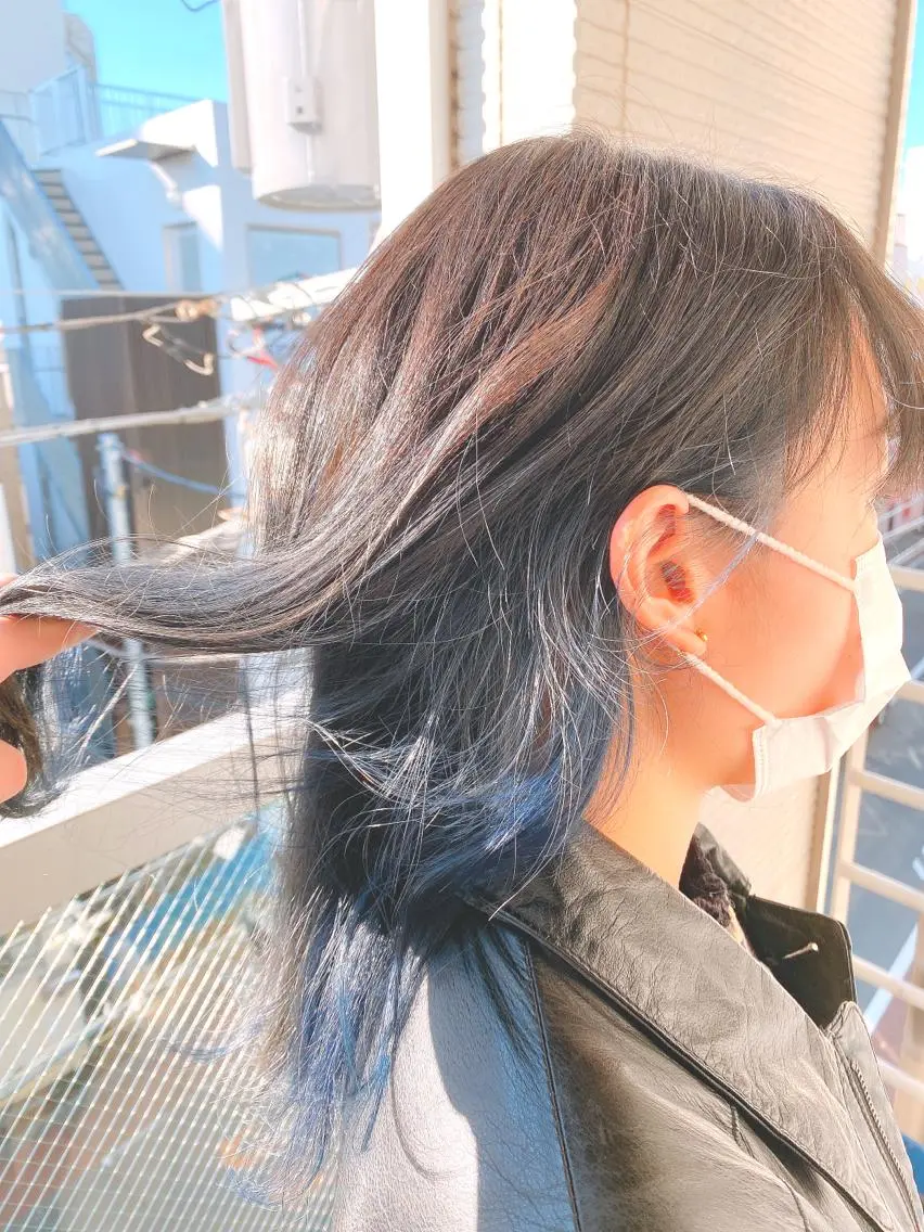 ミディアム カラー ブルーカラー インナーカラー パーマモデル募集中 渥美翔人のヘアスタイル
