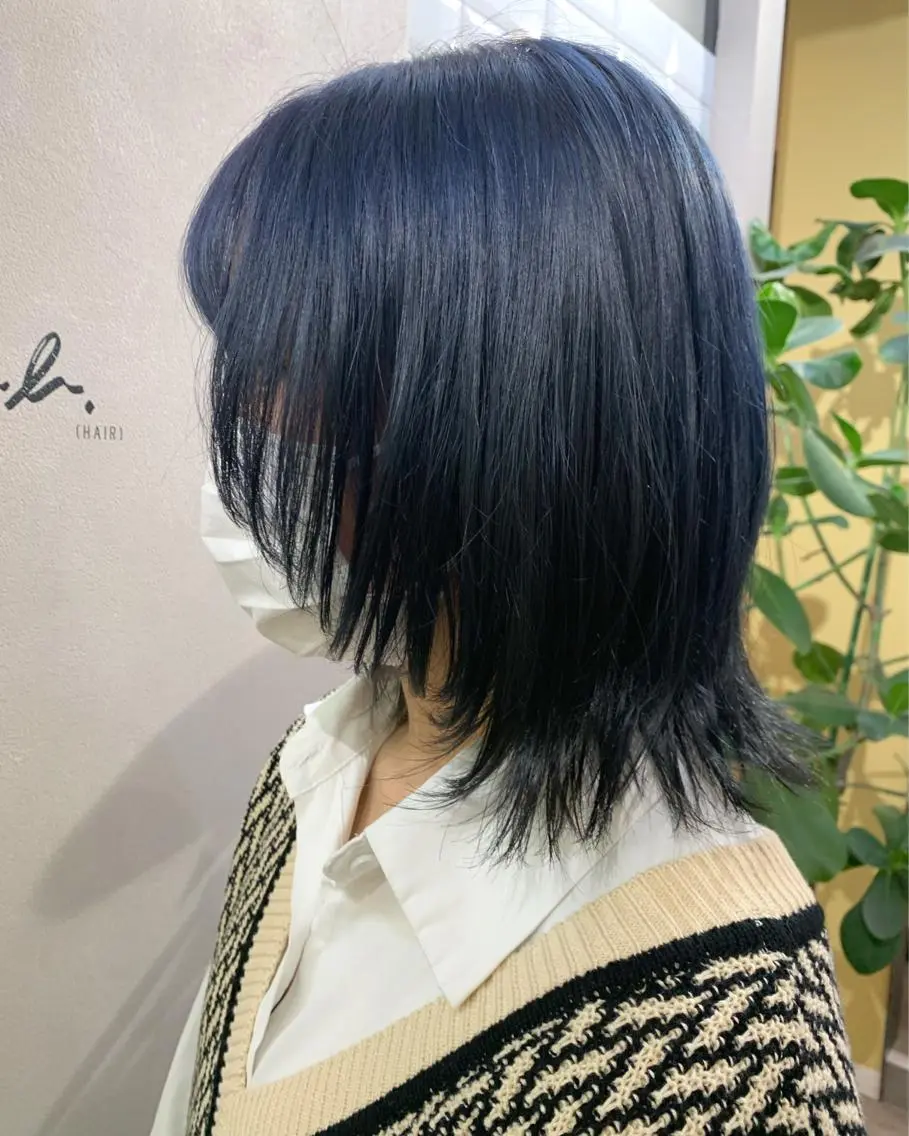 ミディアム カラー ブリーチ ブルーカラー ネイビーカラー カット ヘアカラー トリートメント hubhair レイヤー/透明感のヘアスタイル