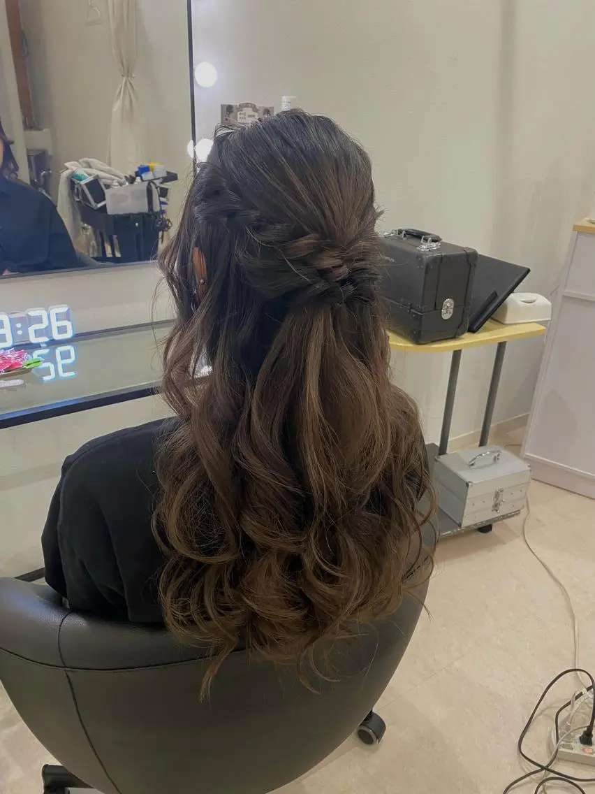 ロング ヘアアレンジ ハーフアップ ヘアセット Mikazuki オーナーTeradaのマツエク・マツパデザイン