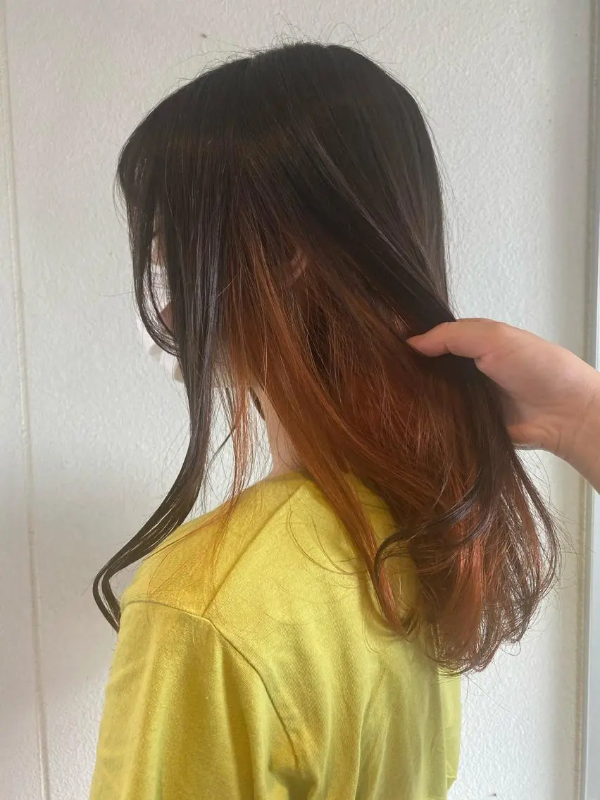 ロング カラー ブリーチ オレンジ ノザキ リョウスケのヘアスタイル