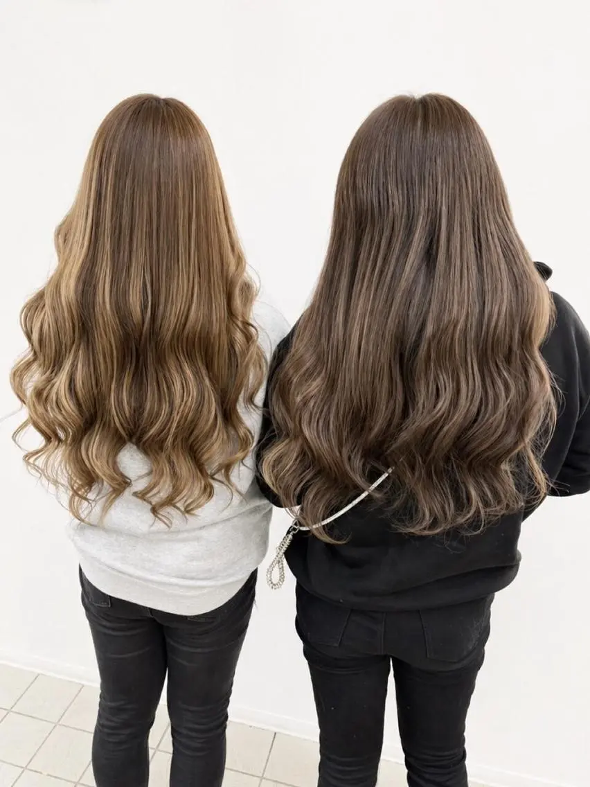 ロング ヘアアレンジ カラー シールエクステ 黒髪 ブリーチ デザインカラー ダブルカラー エクステ¥5000 LuciAカラーのヘアスタイル