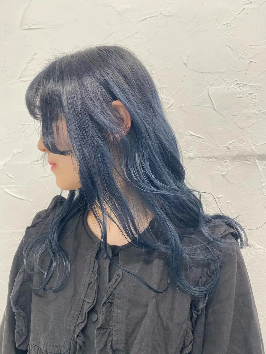 セミロング カラー バレイヤージュ ミストバング ベージュカラー 黒髪 ブリーチ 脱！黒髪 ダブルカラー【上野】のヘアスタイル