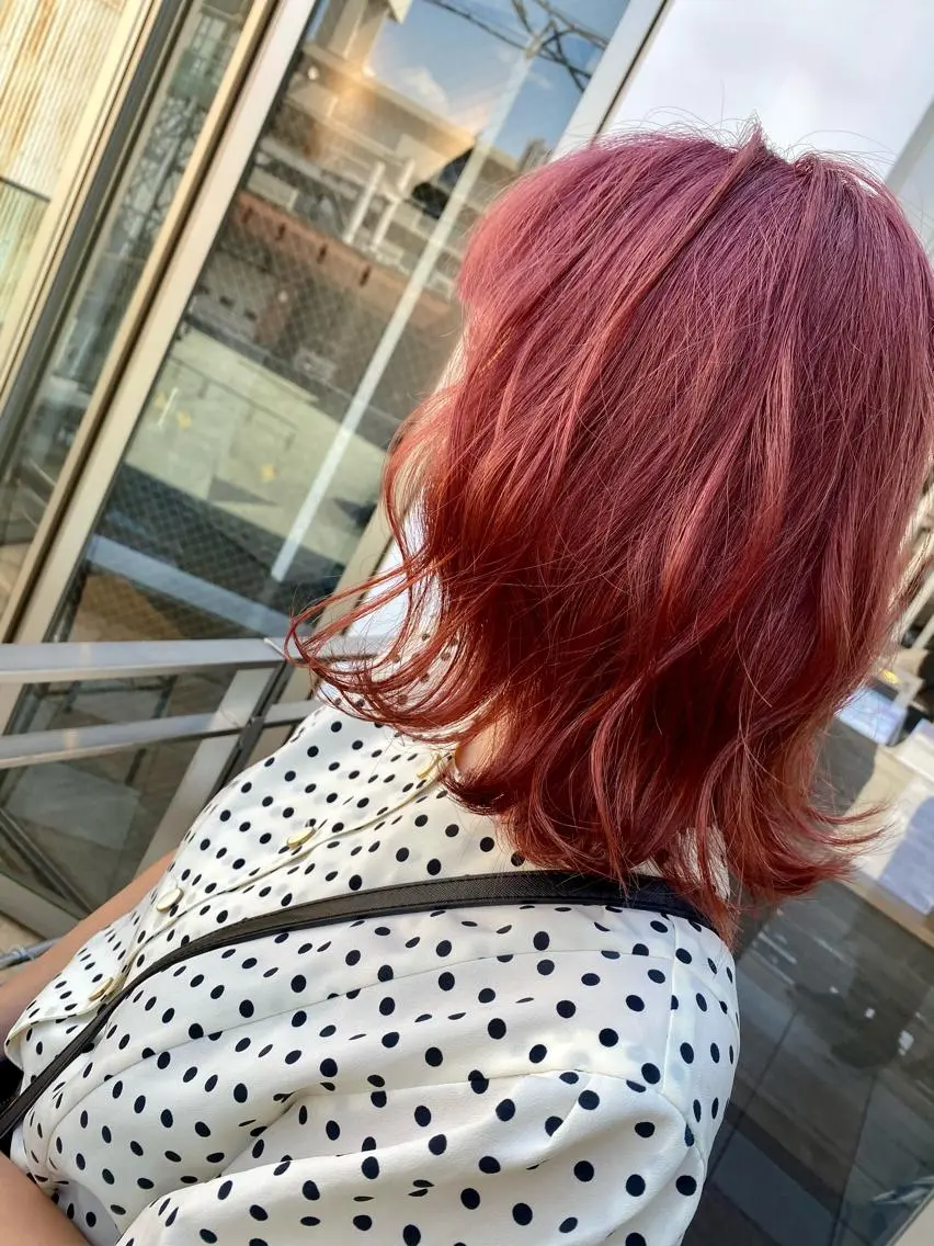 ミディアム カラー ピンクカラー 髪質改善縮毛矯正/ ブリーチ/中尾のヘアスタイル