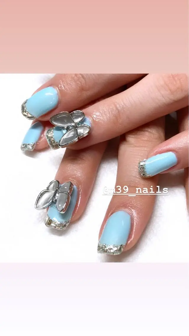 ネイル フレンチネイル ガラスフレンチ キラキラネイル ハンドネイル 39-nails EharaMikuのネイルデザイン