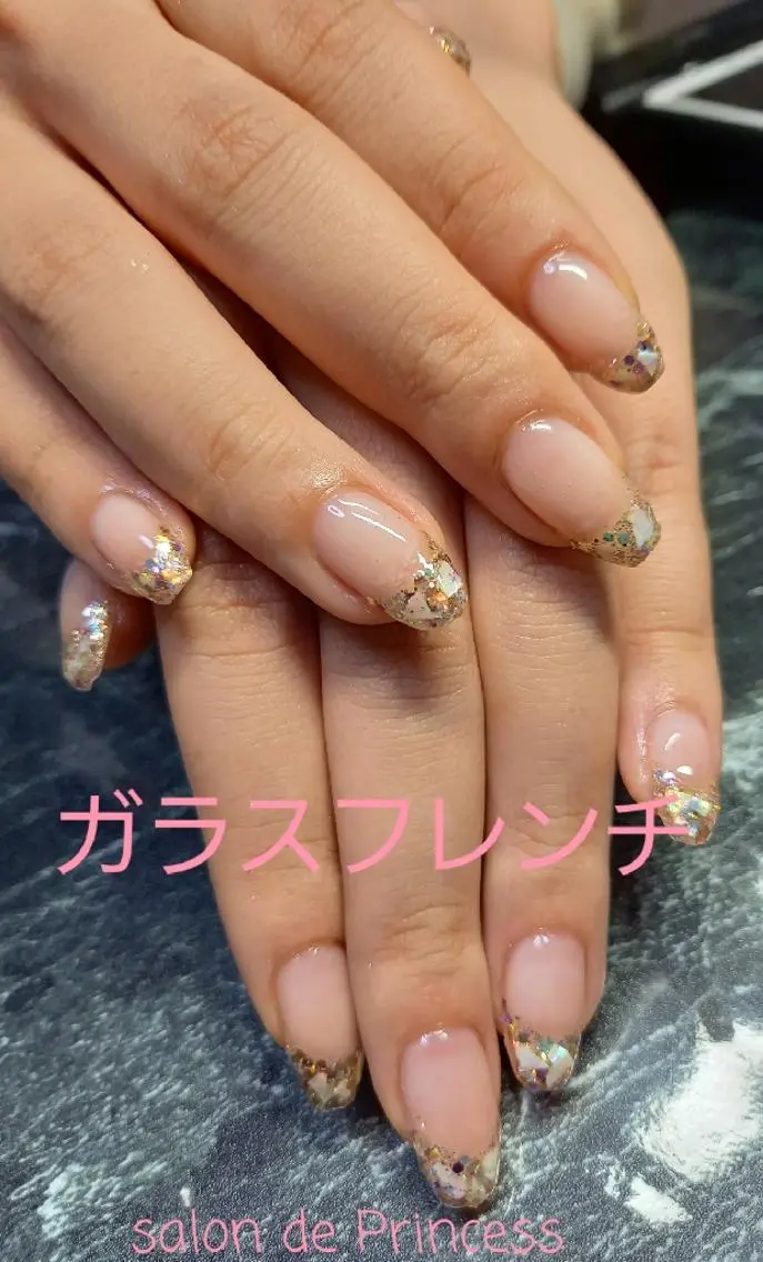 ネイル フレンチネイル ガラスフレンチ salon de  Princessのネイルデザイン