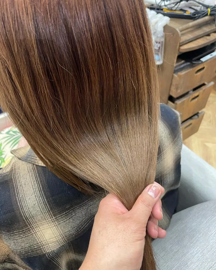ミディアム ハイライト 髪質改善 ヨシンモリ トリートメント Saffyハリウッド トリートメント◎のヘアスタイル