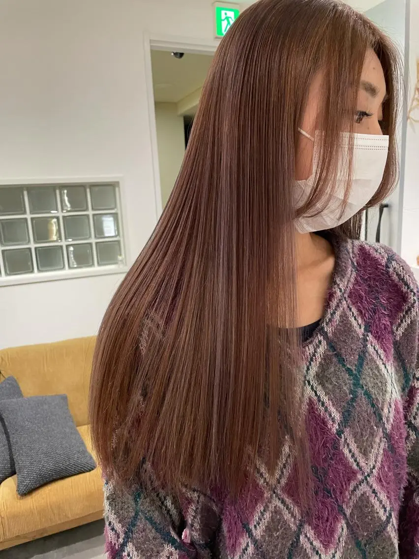 ロング カラー ベージュカラー ハイライトカラー ピンクカラー ピンクベージュ ハイライト ヘアカラー 京都美容師 塩のヘアスタイル