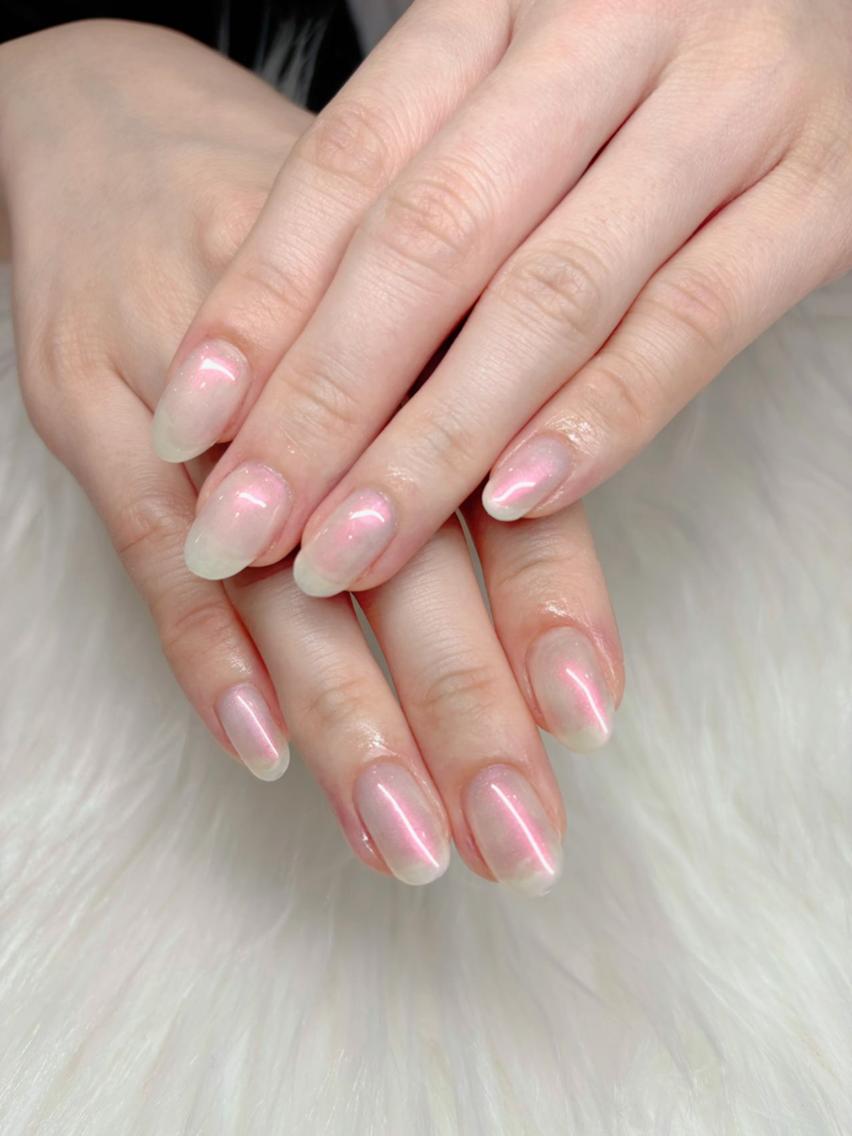 ネイル チークネイル 長さ出し フラッシュネイル フレンチネイル ガラスフレンチ ハンドネイル ハンドケア The Nail 大久保店のネイルデザイン