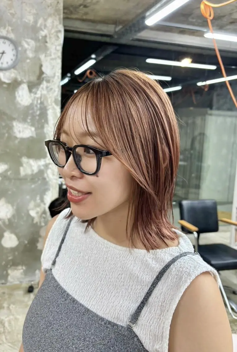 ミディアム カラー ベージュカラー 透明感カラー オレンジ オレンジベージュ ボブ カット ヘアカラー EDAME熊谷☘️ クラカミ　レンのヘアスタイル