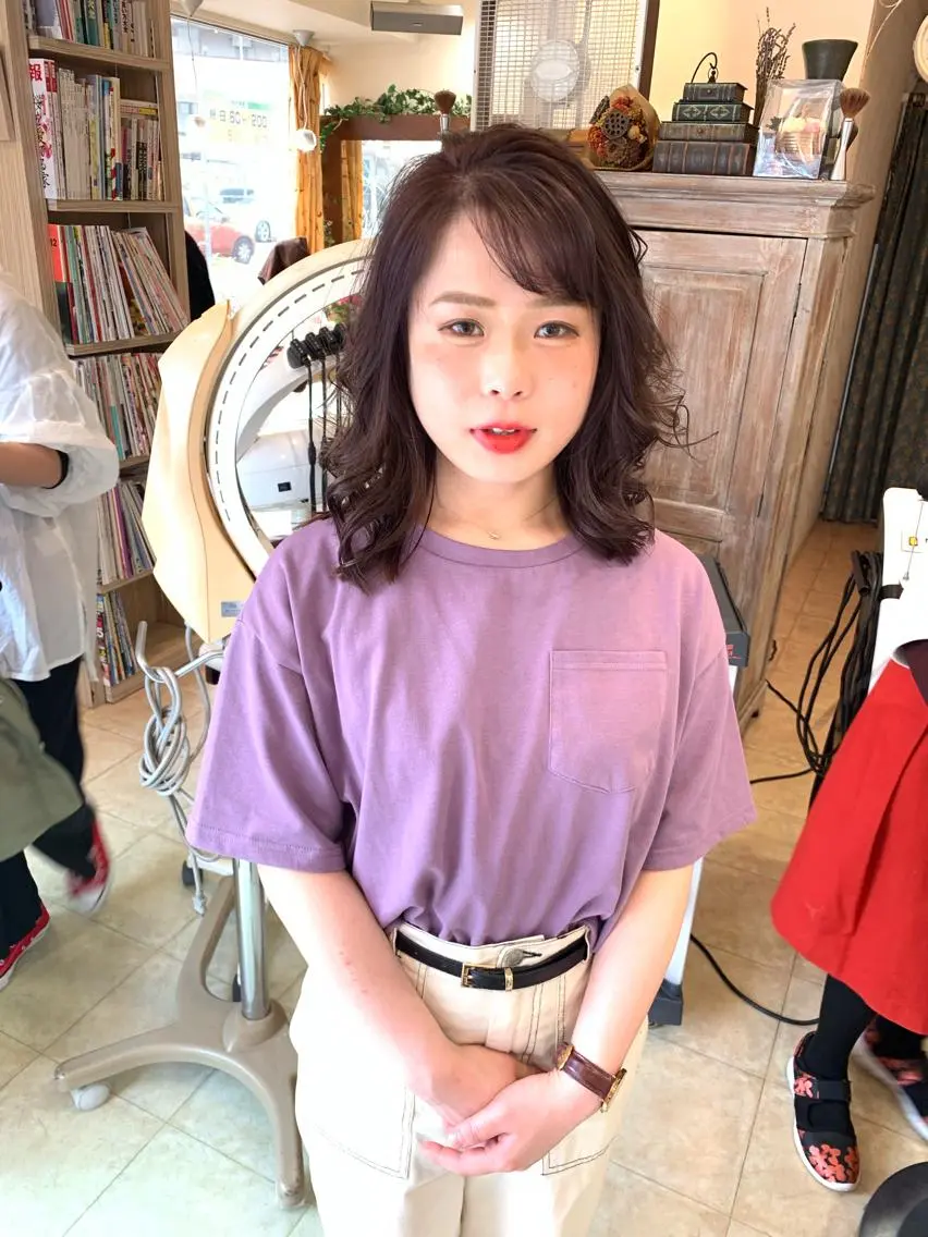 セミロング カラー パーマ アッシュ 透明感カラー ラベンダーカラー ラベンダーピンク ピンクカラー ヘアカラー nishimura makotoのヘアスタイル