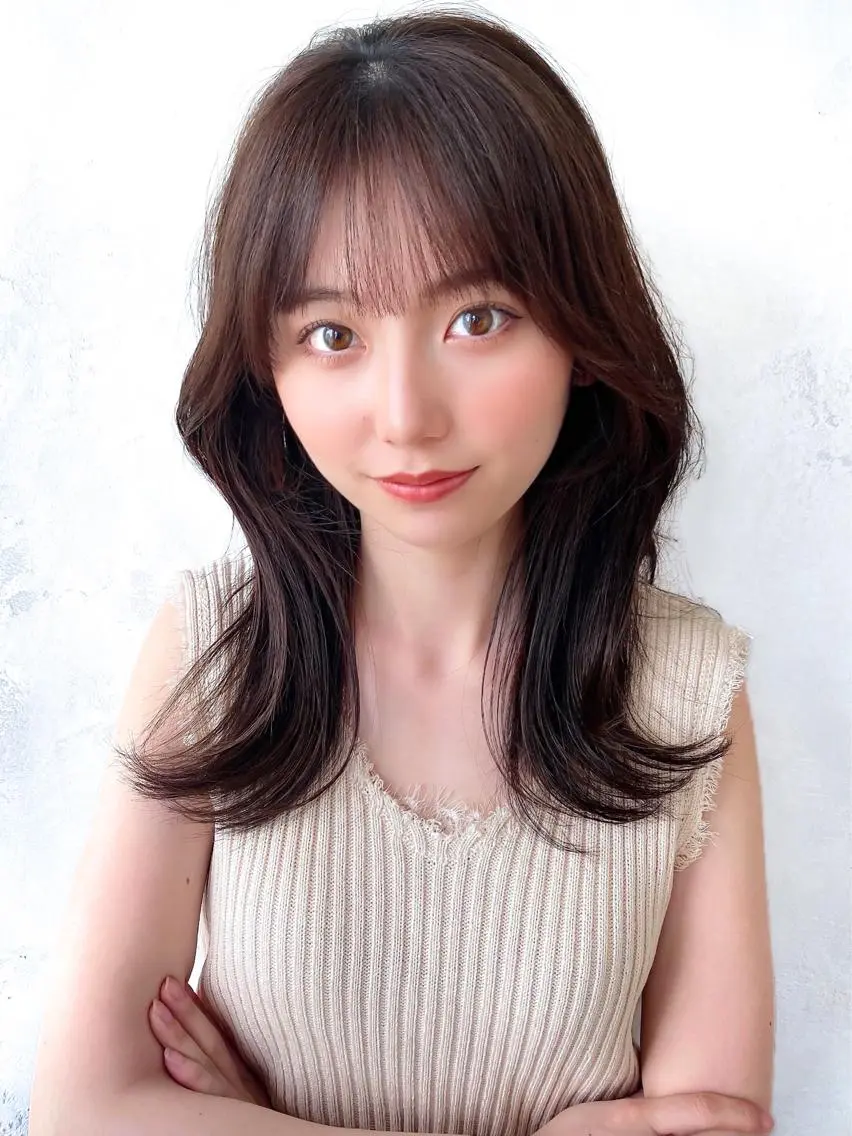 セミロング カラー ベージュカラー ブラウンカラー ブラウンベージュ くびれヘア 顔周りカット 顔周り/くびれヘア 韓国ヘア💕風間るなのヘアスタイル