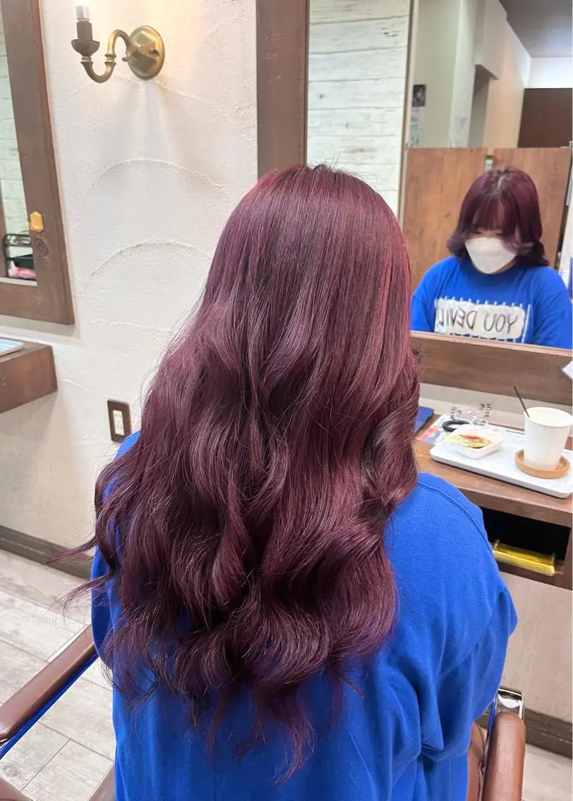 ロング カラー ピンクカラー レッドカラー 村田梨乃/ minim hairのヘアスタイル