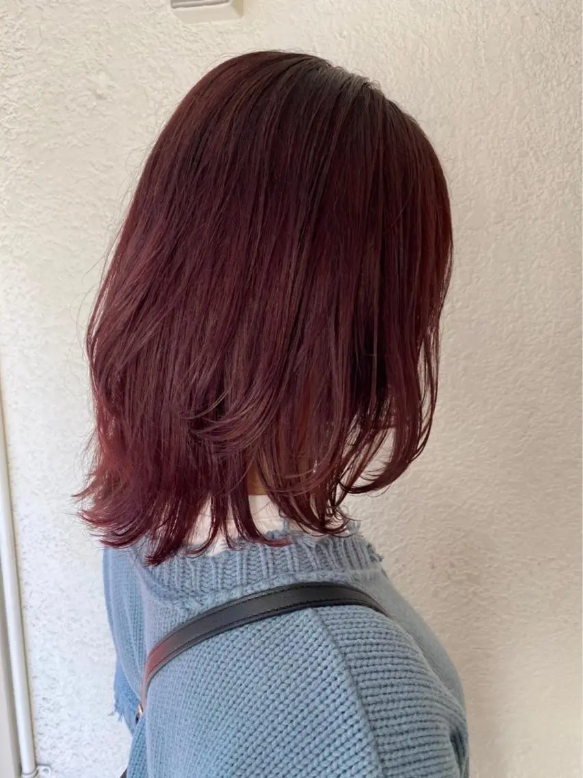 ミディアム カラー ピンクカラー ピンクパープル パープルカラー 小川 美奈のヘアスタイル