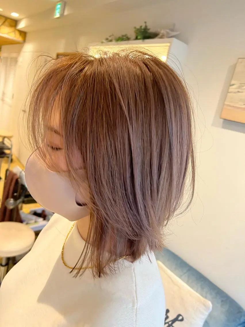 ミディアム ボブレイヤー ボブ ハイライト レイヤーカット カット ヘアカラー 渋谷ハイトーン/ デザインカラー阿部のヘアスタイル