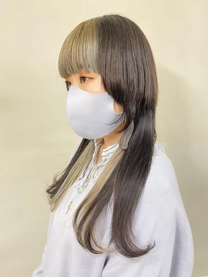 セミロング カラー ヘアアレンジ 編み込みエクステ ハイトーンカラー エクステ カット エクステ レイヤーウルフ エクステ磯部のヘアスタイル