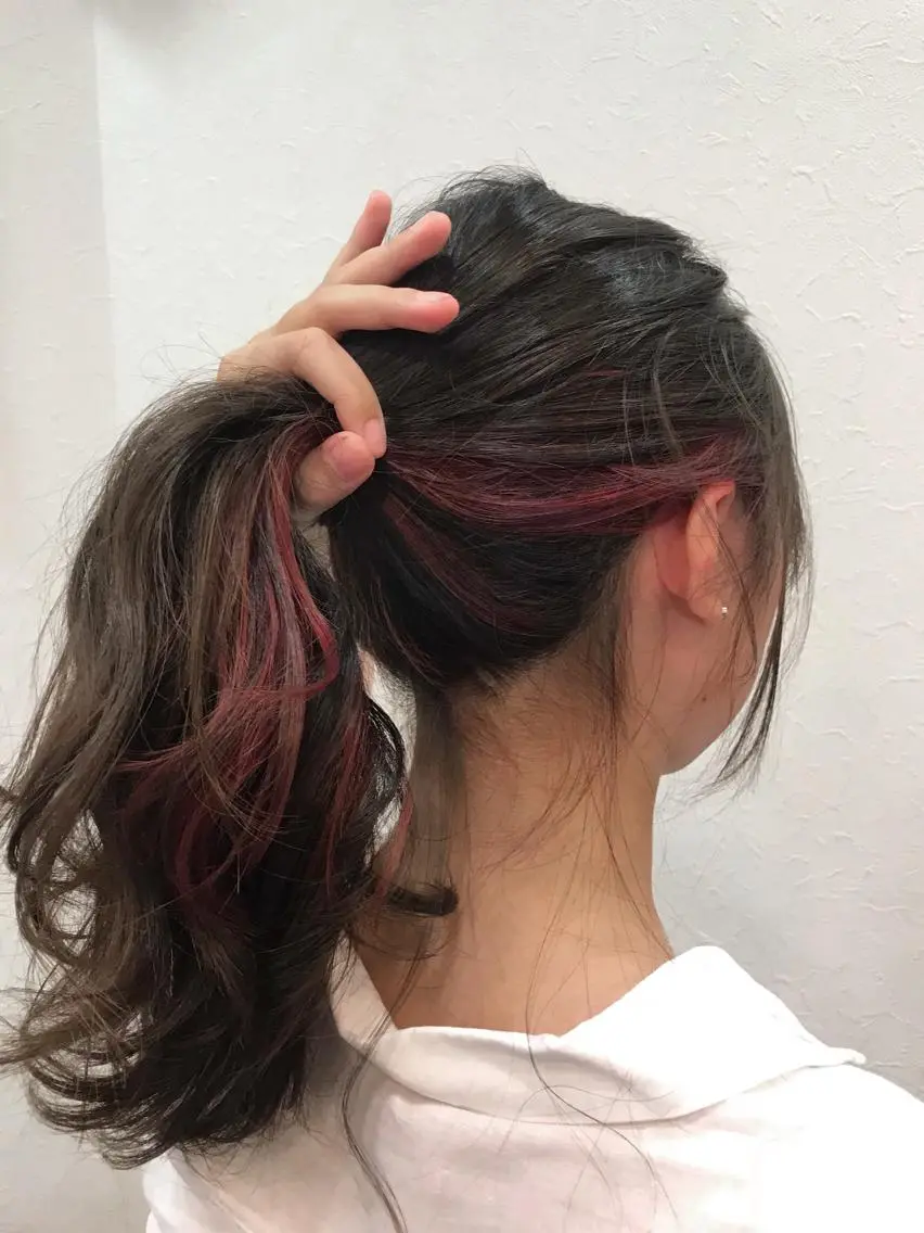 ロング カラー インナーカラー メッシュ 色落ちまでキレイに! !女性サロンのヘアスタイル