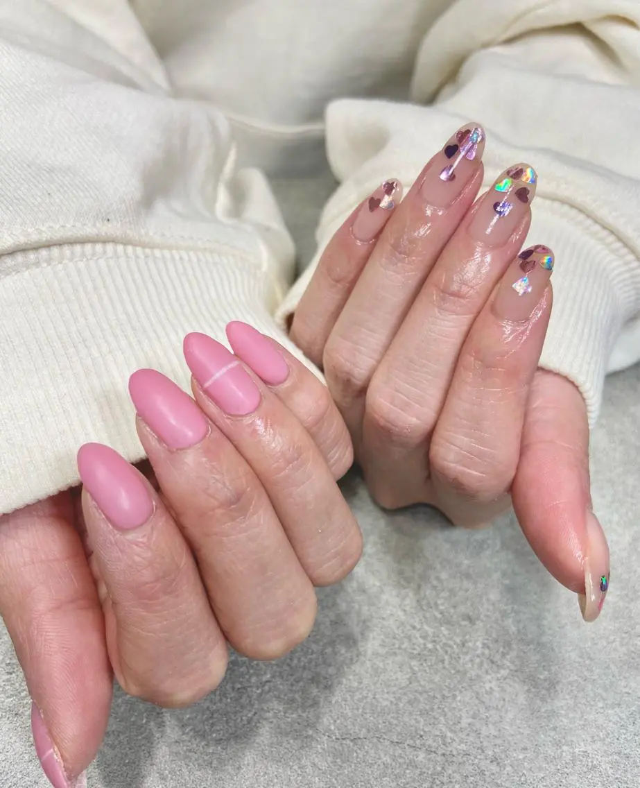 ネイル ハート ロングネイル マットネイル ピンク salon de oct.のネイルデザイン