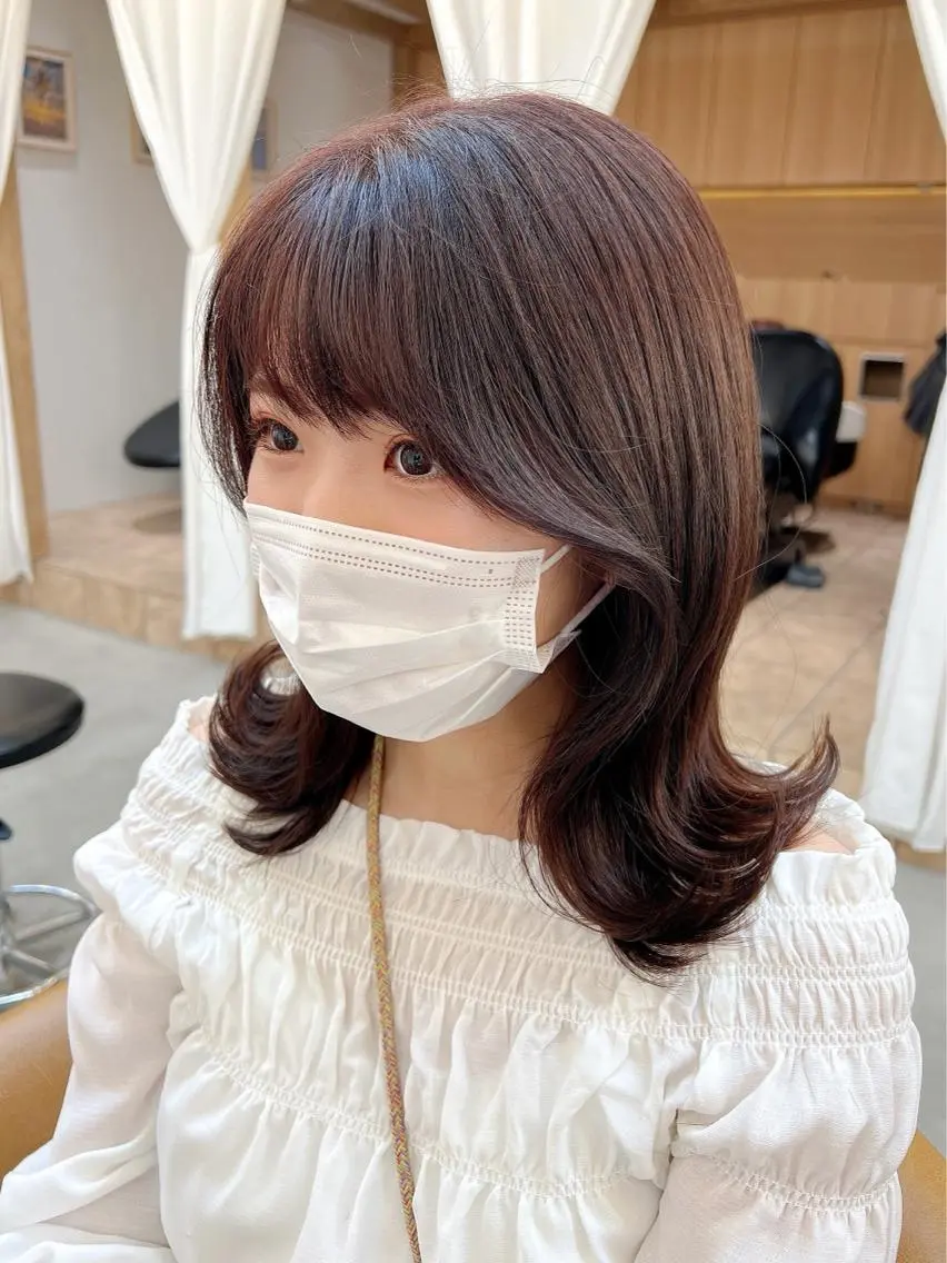 ミディアム カット ヘアカラー トリートメント 🌷レイヤー縮毛/ 艶カラー/ami🌷のヘアスタイル