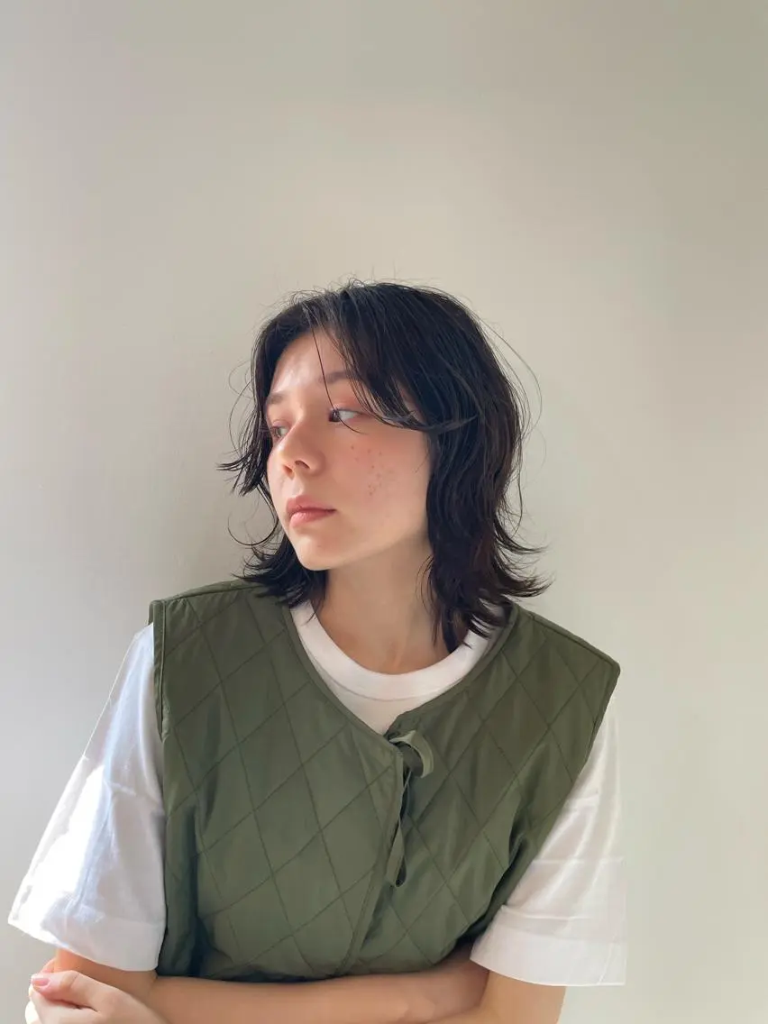 ミディアム カラー パーマ ショートボブ ミディアムパーマ アディクシーカラー ブリーチ ブロンド カット ヘアカラー トリートメント CEINE【セーヌ】 三軒茶屋のヘアスタイル