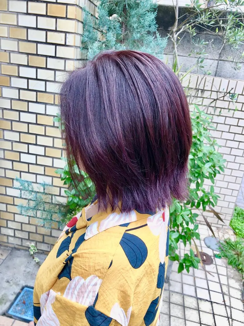 ミディアム カラー イルミナカラー ピンクカラー ピンクパープル パープルカラー 桐原 竜也のヘアスタイル