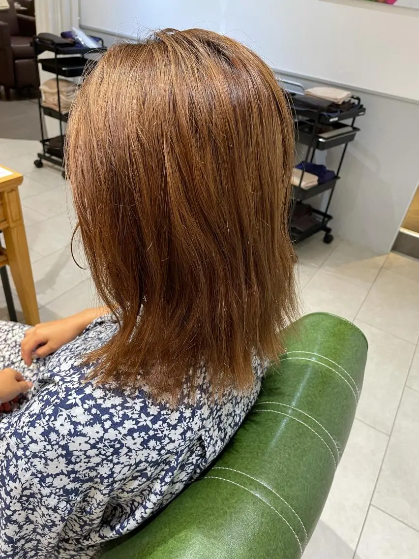 ミディアム カラー オレンジ ヘアカラー トリートメント 過去一の柔髪ヘア 🌿einshairのヘアスタイル