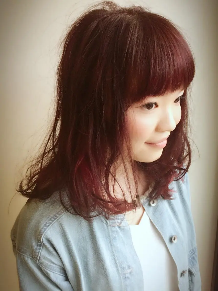ミディアム カラー グラデーションカラー インナーカラー ピンクカラー ✨白髪ぼかし 🍀MINAKO☆のヘアスタイル