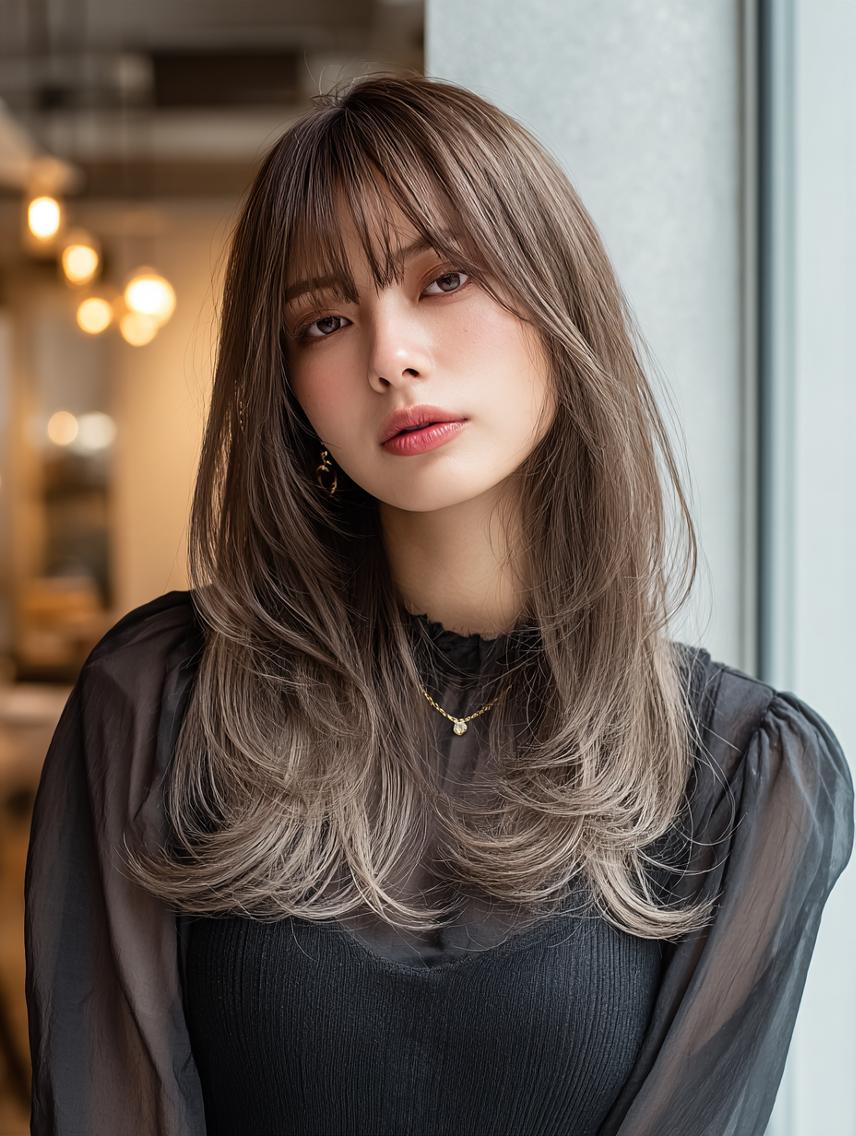 セミロング 🍒暖色×ハイトーン ×デザイン✨まなりのヘアスタイル